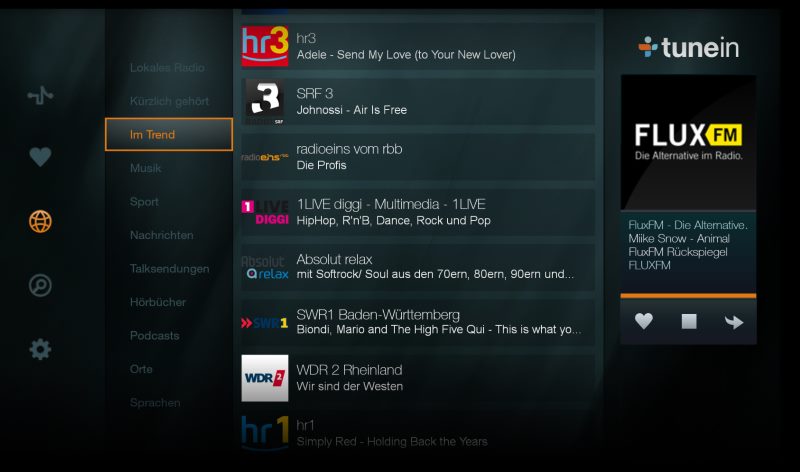 TuneIn Internetradio App auf dem Amazon Fire TV