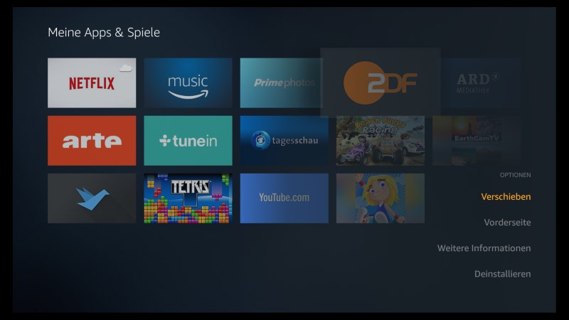 Amazon Fire TV Software Update Version 5.2.4.0 Apps verschieben