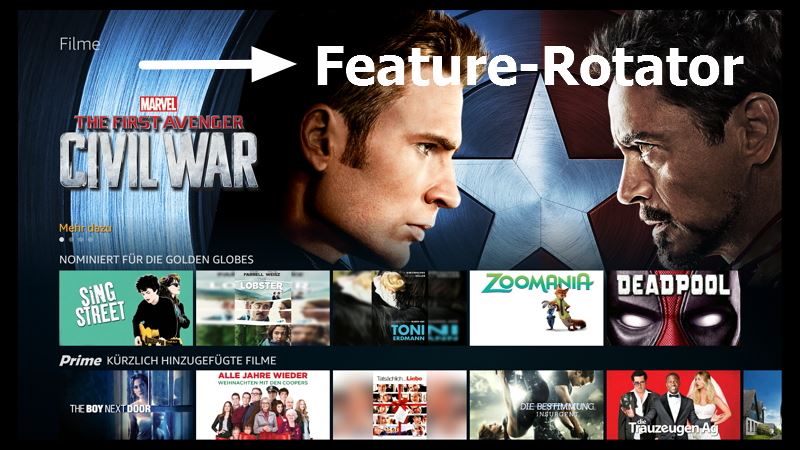 Der Feature Rotator der Amazon Fire TV Software Version 5.2.4.0