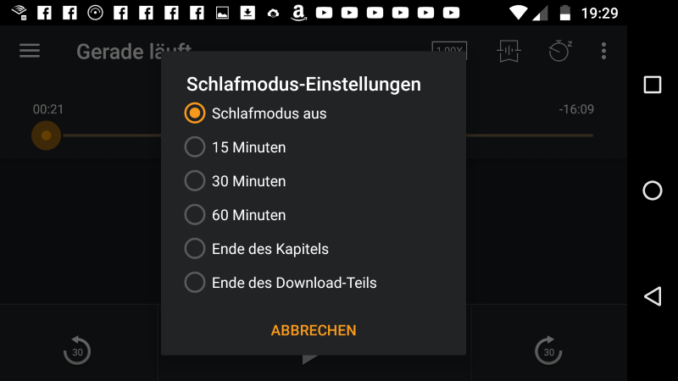 Der Schlafmodus der Audible Android App