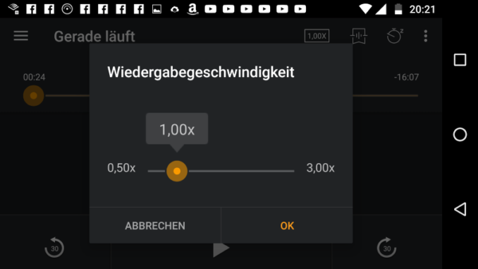 Audible Android App Wiedergabegeschwindigkeit einstellen
