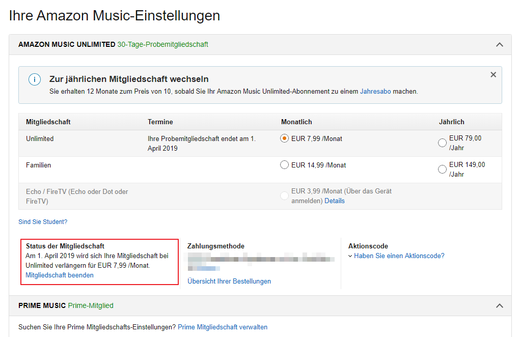 Amazon Music Unlimited kündigen