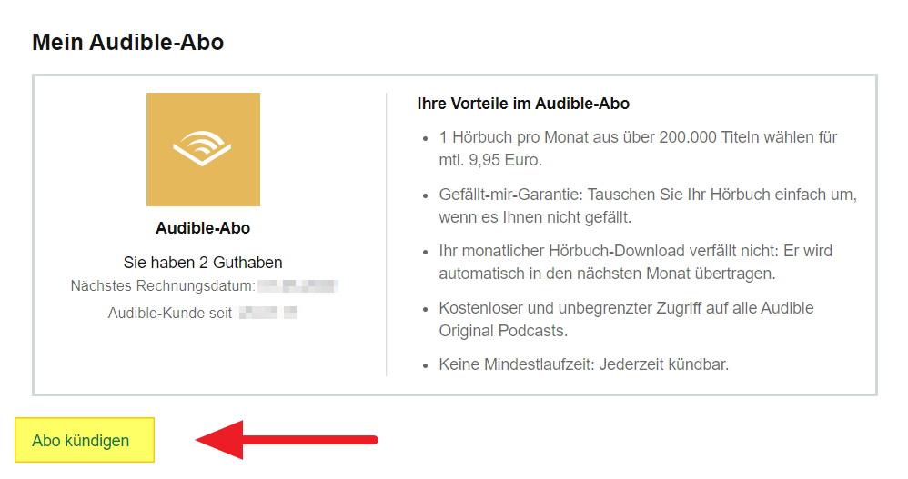 Audible Abo kündigen