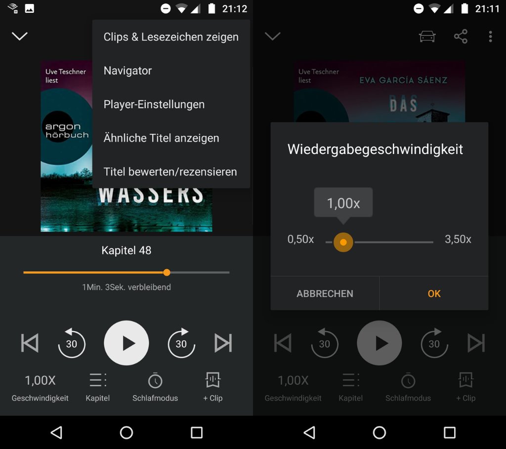 Wiedergabegeschwindigkeit in der Audible App für Android