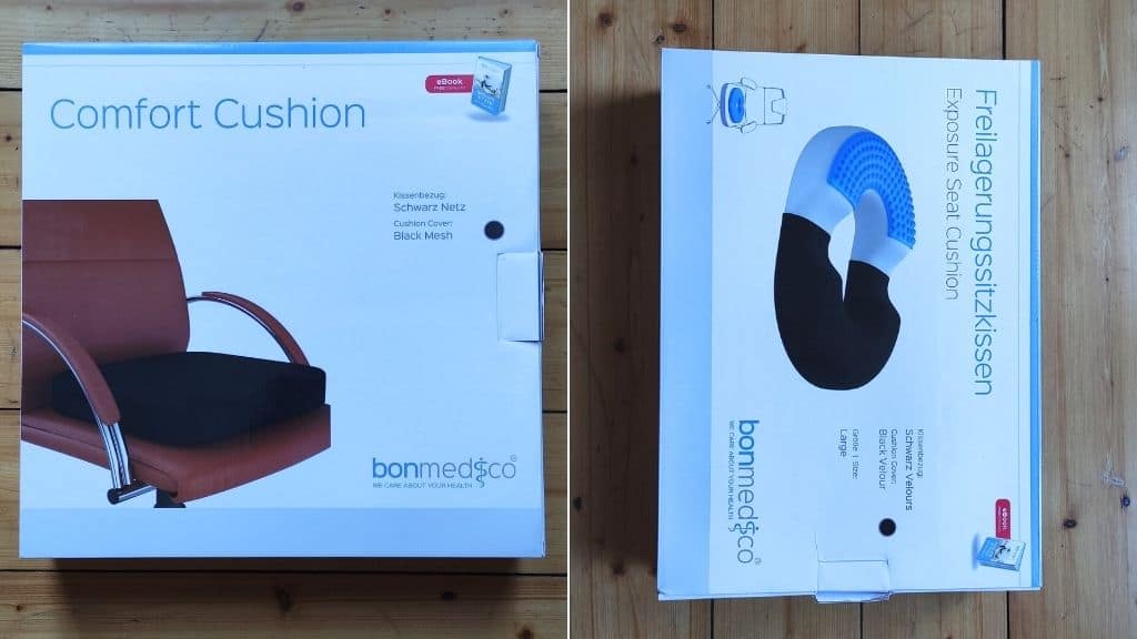 Verpackung der beiden bonmedico Sitzkissen