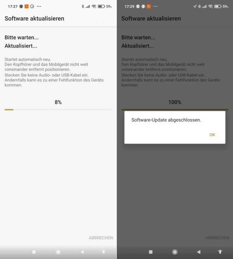 Sony | Headphones Connect App Screenshot Software aktualisieren.